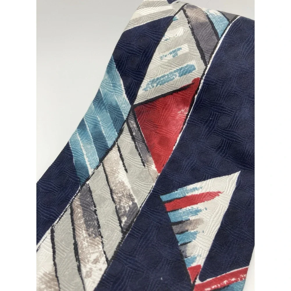 Zylos George Machado Men's Tie 100% Italian Silk Made In US Blue Red Pattern‎